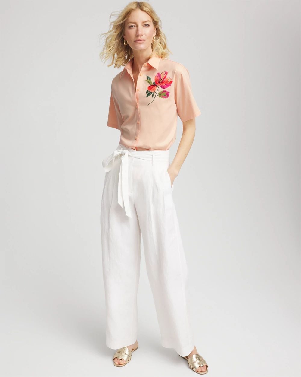 No Iron™ Embroidered Floral Short-Sleeve Shirt | Chico's